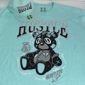 Hustler Hollywood Kids Teal Bear T-Shirt & hat Sz 3X NWT